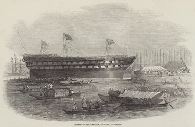 Lancement du Meanee, 80 canons, à Bombay